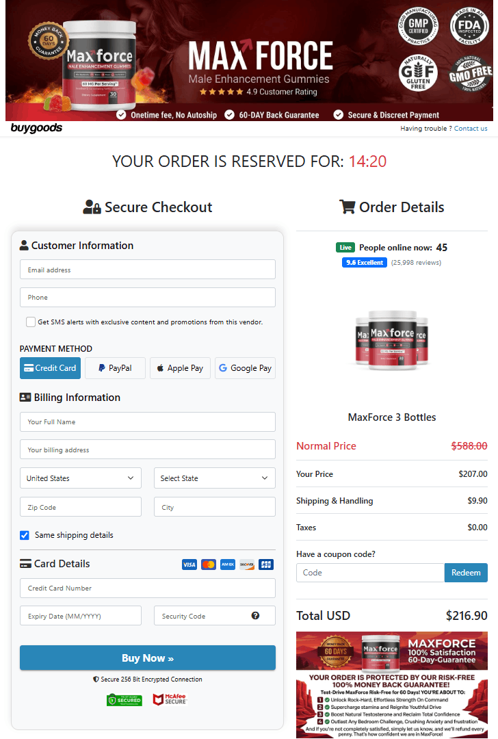 MaxForce order form